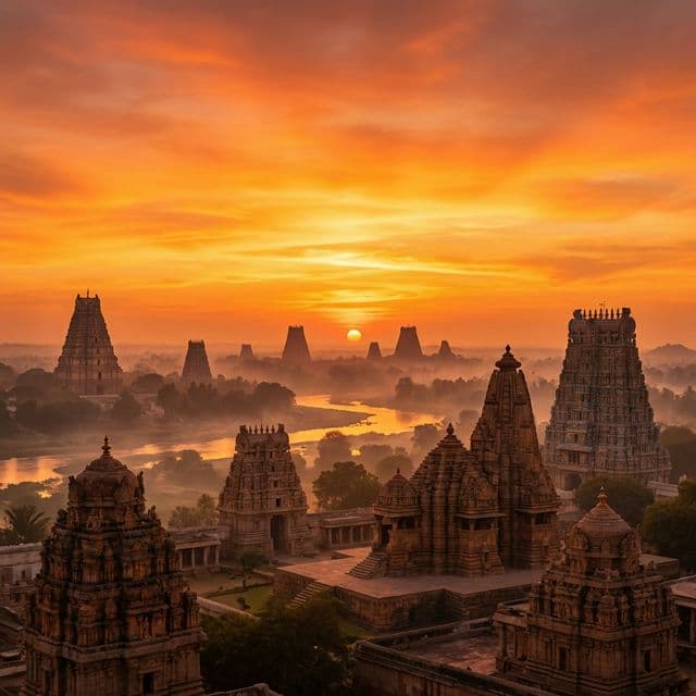 Sacred temples of India at golden hour
